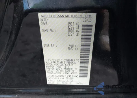 2016 Nissan Altima 2.5 S z USA, uszkodzony, nr VIN 1N4AL3AP8GN320940